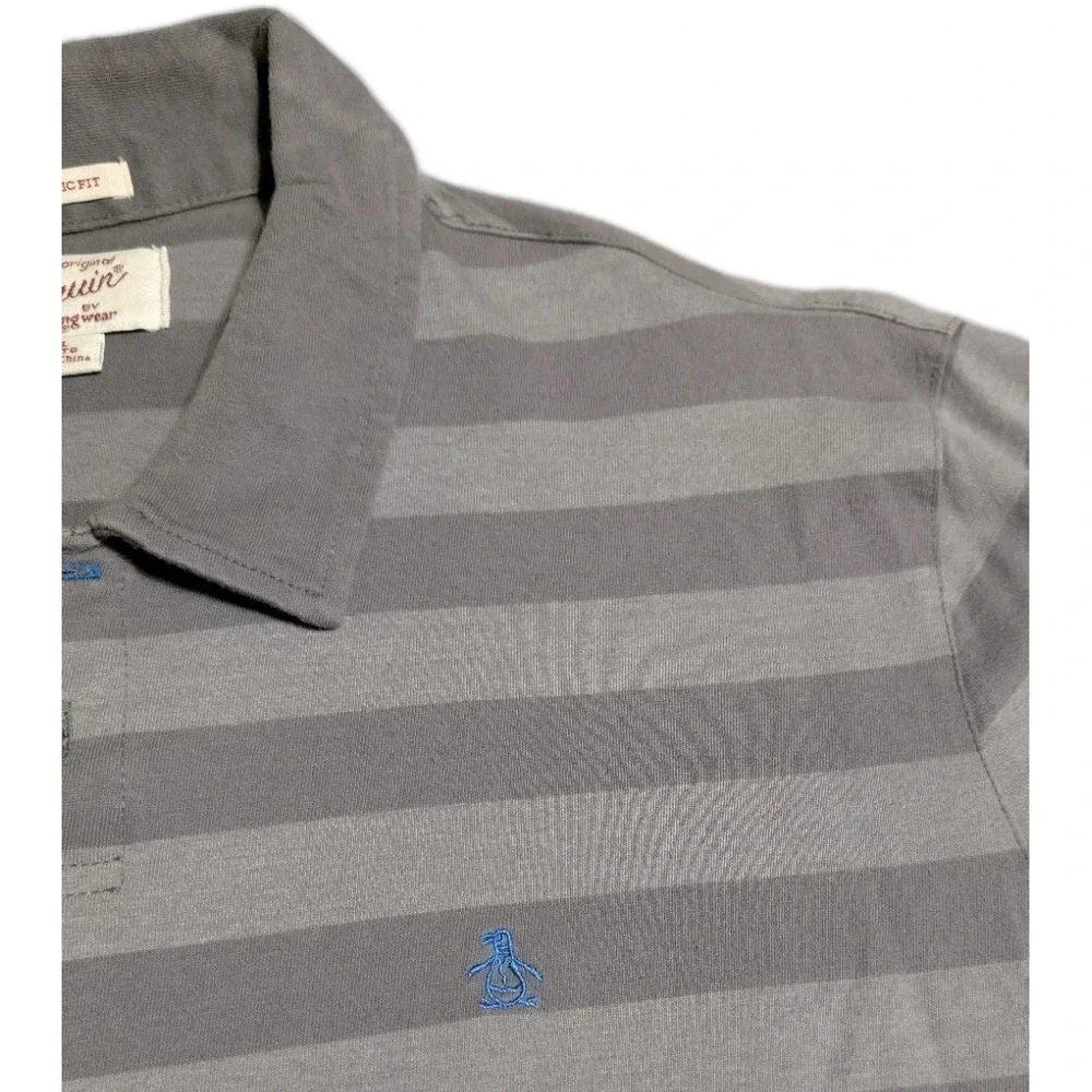 Original Penguin Polo Shirt Mens XXL Gray Striped Classic Fit Short Sleeve - Picture 5 of 5